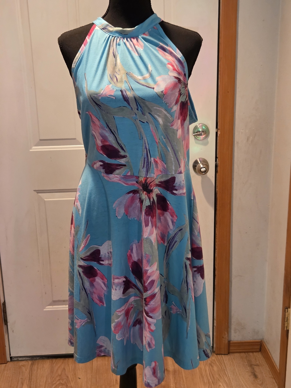 Amazon Essentials Aqua Floral Halter Midi Dress